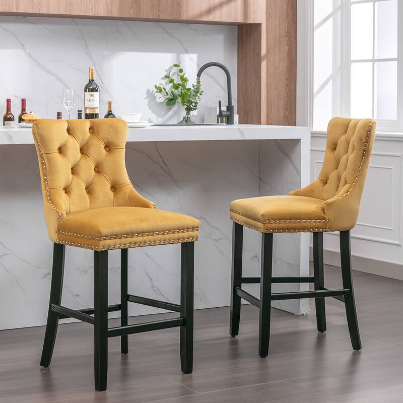 Velvet Upholstered Accent Chairs Barstools Set of 2 with Button Tufted