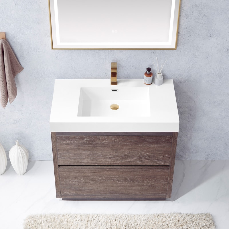Huesca 36" Single Bath Vanity with White Stone Sink Top without Mirror