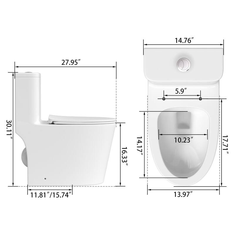 One-Piece 1.1GPF/1.6 GPF Dual Flush Elongated Toilet