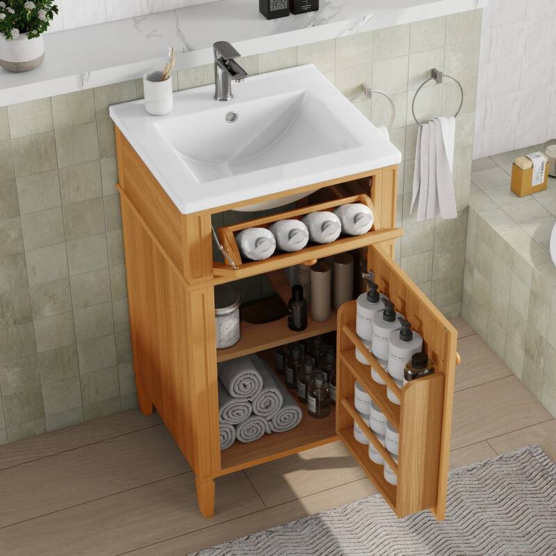GDFStudio - Lucas Compact Modern Bathroom Vanity with Smart Storage - Wood - 20-Inch
