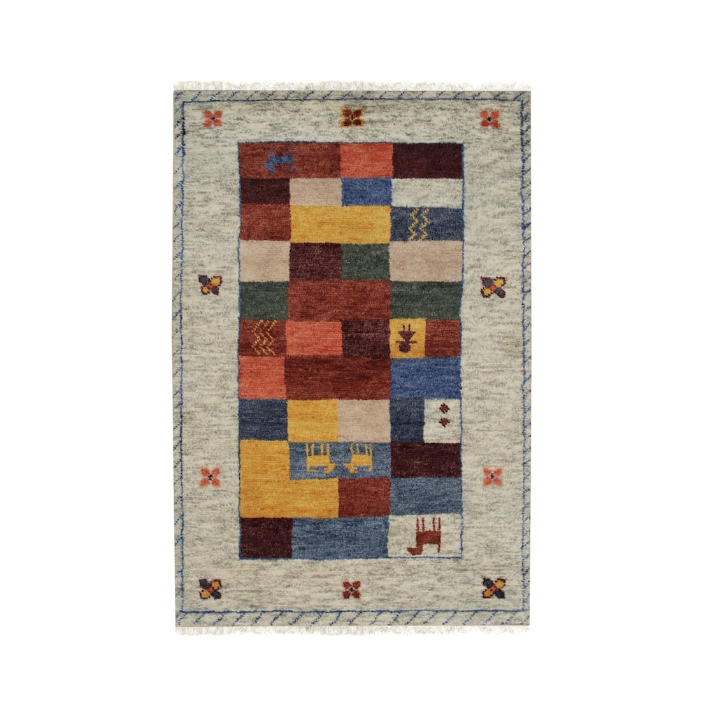 Hand-knotted Wool Beige Traditional Geometric Modern Knot Rug - 6' x 9'
