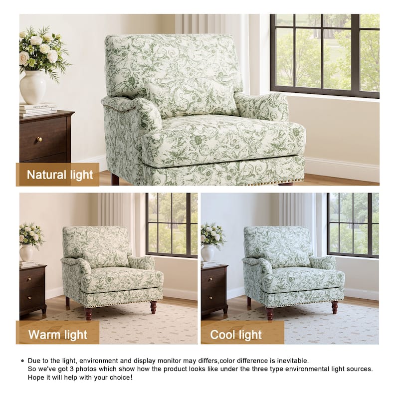 Mid Century Chenille Upholstered Accent Chair with Nailhead Trim
