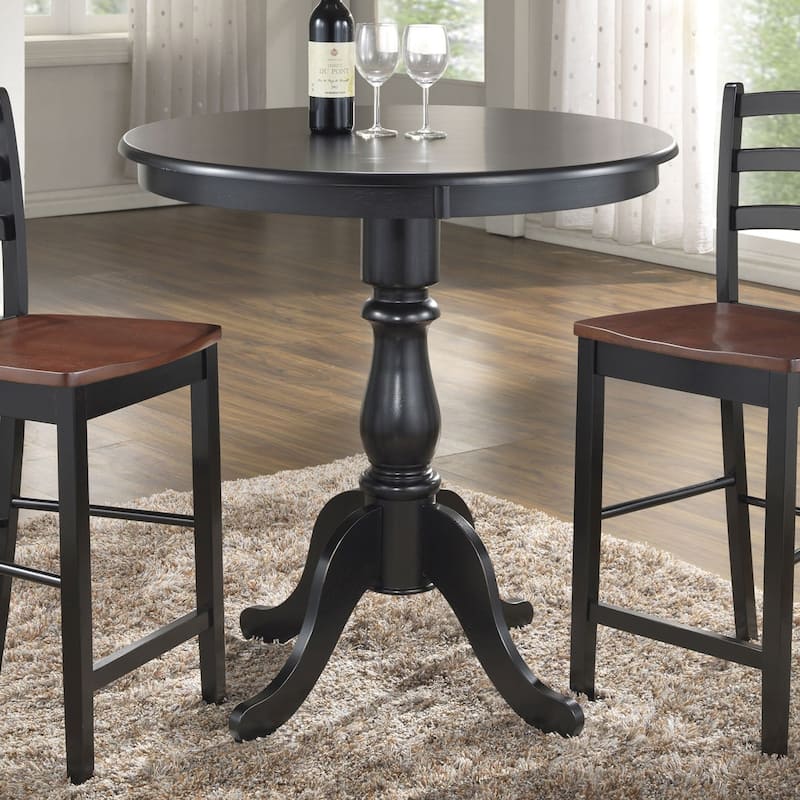 Round Top Carved Pedestal Bar Table - 36" - Black