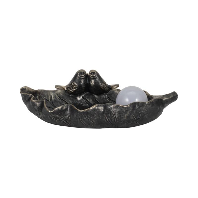 Sagebrook Home Enchanting 13-inch Bronze Polyresin Birdbath with Solar Orb, Serene Garden Experience - 13" x 7" x 5" - Leafy Bronze/copper - 13" x 7" x 5"