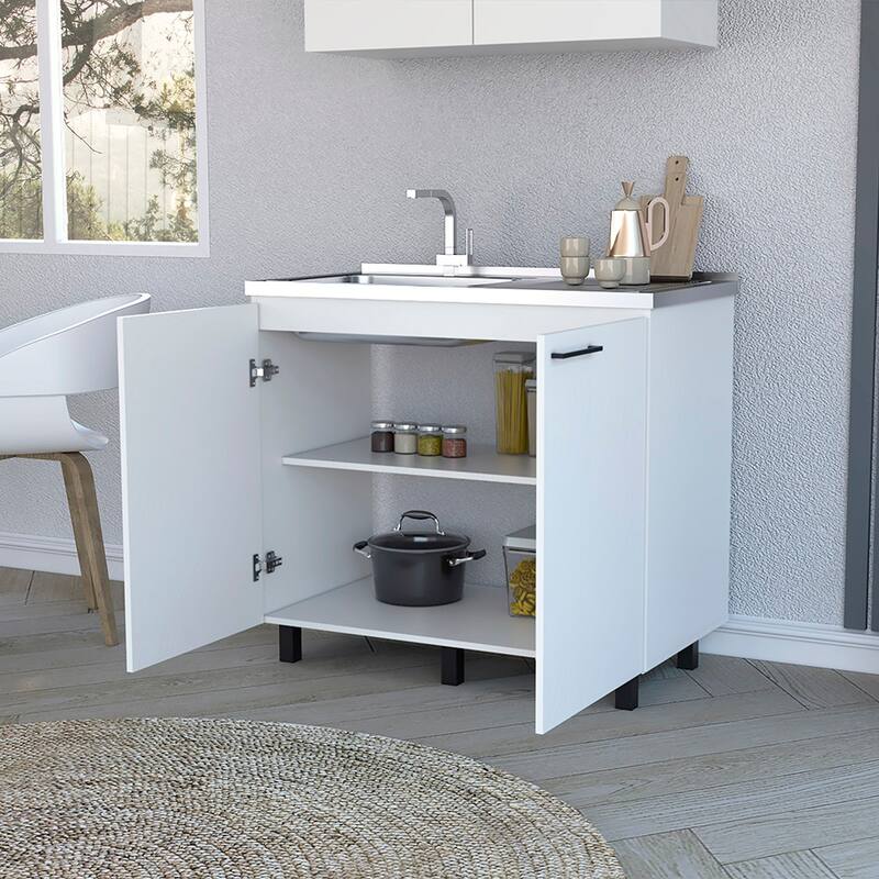 Utility Sink Cabinet with two doors and two shelves for Kitchen