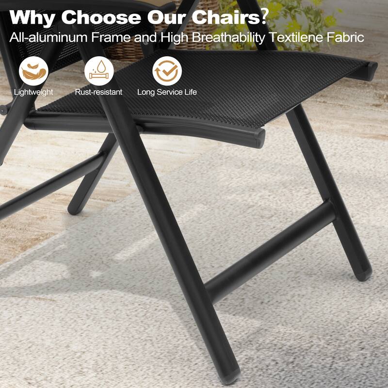 9PC Outdoor Patio Dining Set Aluminum Table with Folding Armchairs w/ Market Umbrella Sets