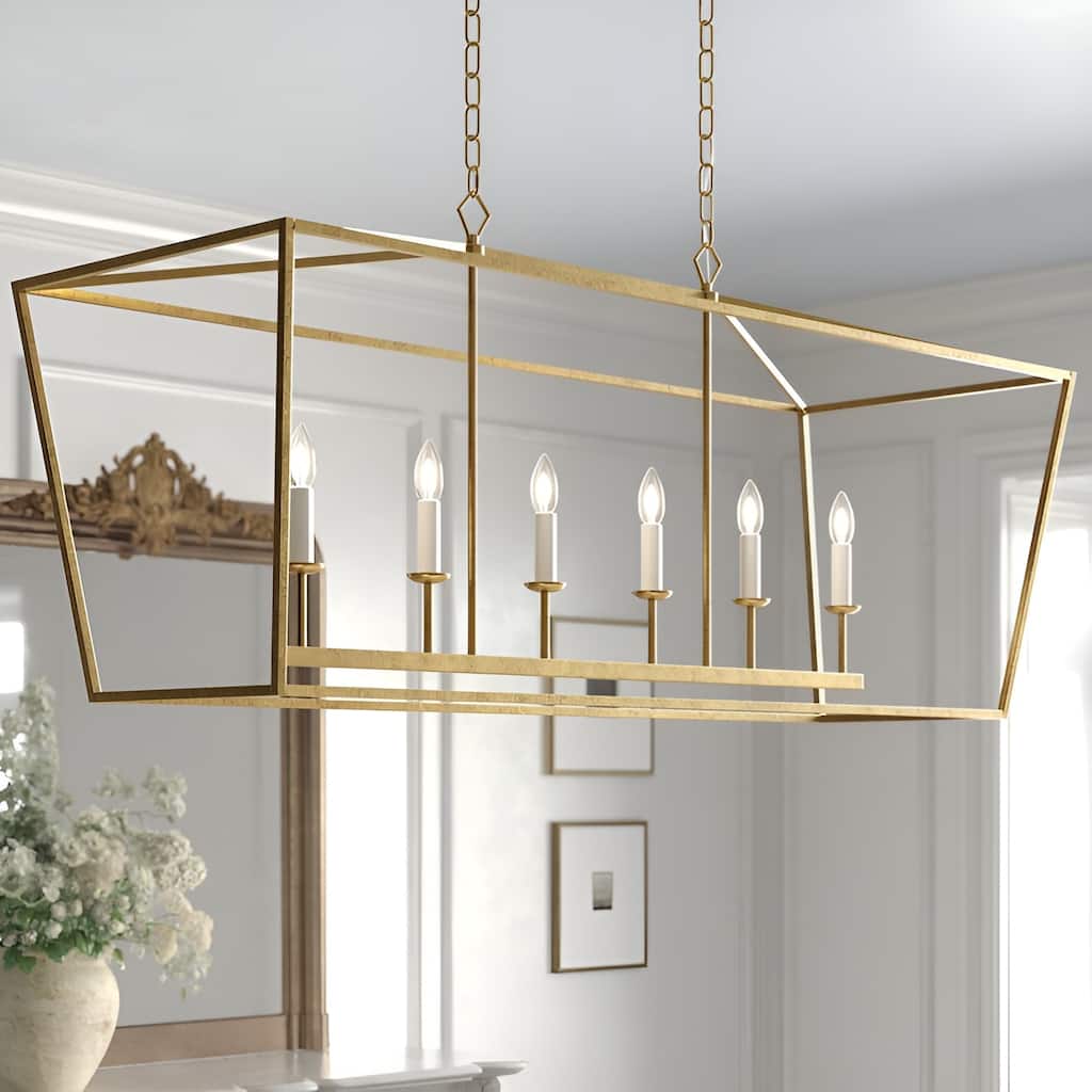 6 - Light Gold Lantern Pendant, Large Cage Style Iron Art Design