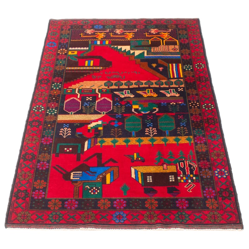 ECARPETGALLERY Hand-knotted Teimani Red Wool Rug - 3'8 x 6'7