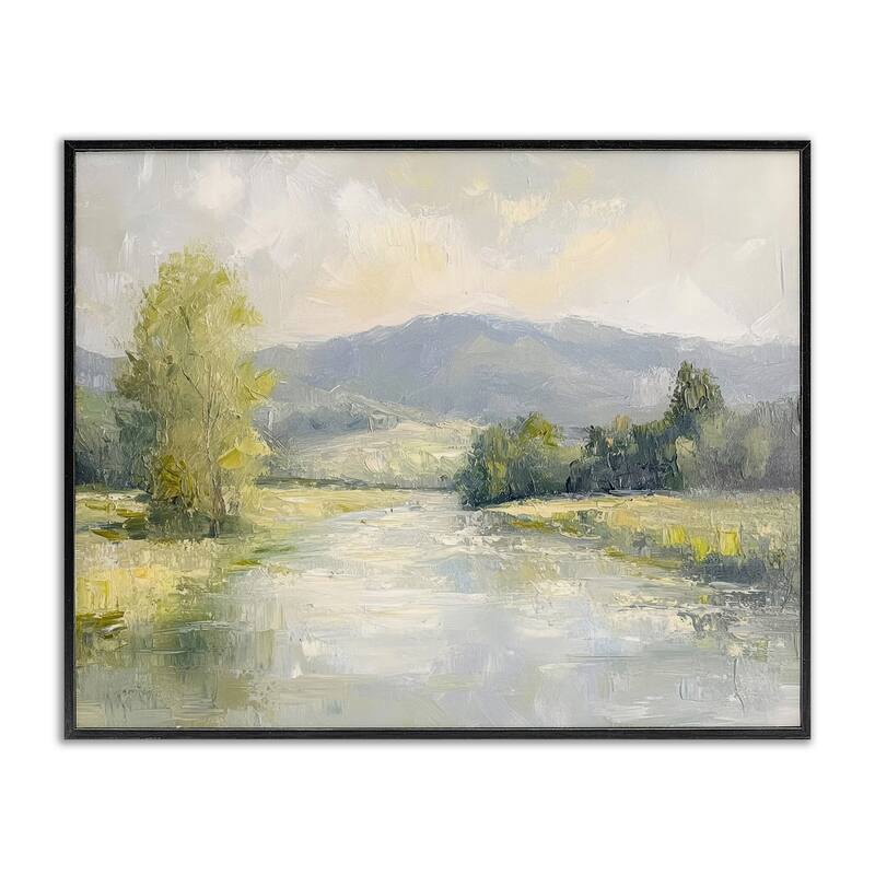 Stupell Abstract River & Mountain Scene Framed Giclee Art Design By Petal Prints Design - 14 x 11 - Black