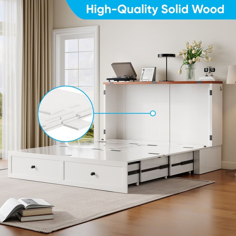 Mixoy Modern Full/Queen Size Murphy Bed Chest with Storage，USB Charging Station，No Mattress