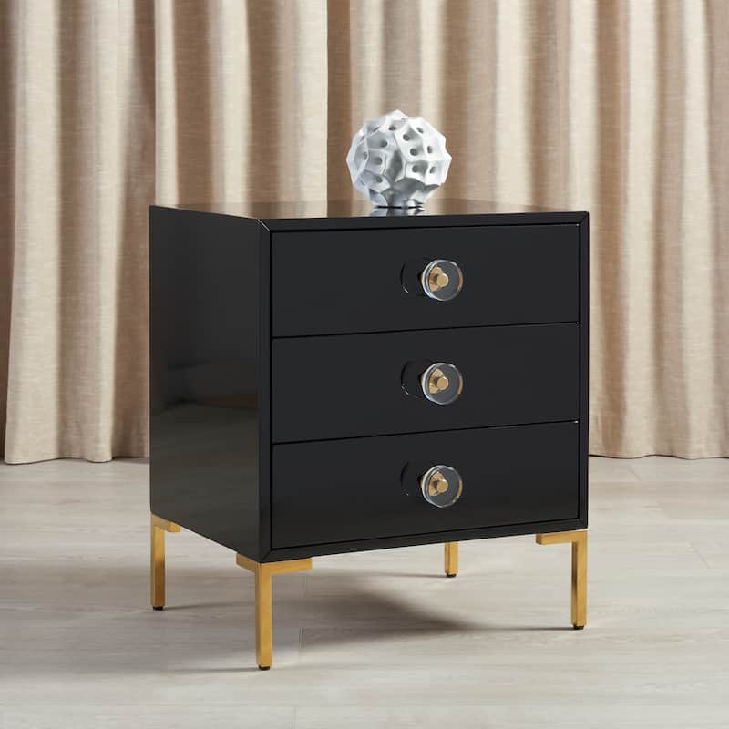 SAFAVIEH Couture Lumturije 3-Drawer Side Table- Black / Brass - 24" W x 18" L x 28" H - 24Wx18Dx28H