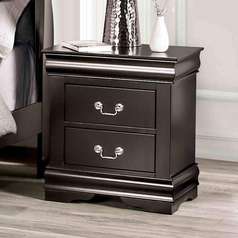 Transitional Black Finish Sleigh Design 4pc Bedroom Set Bed Dresser Mirror Nightstand