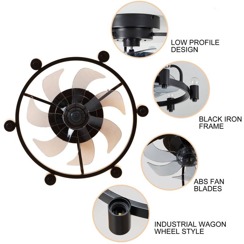20 in. Black Iron Flush Mount Ceiling Fan With 6 Lights