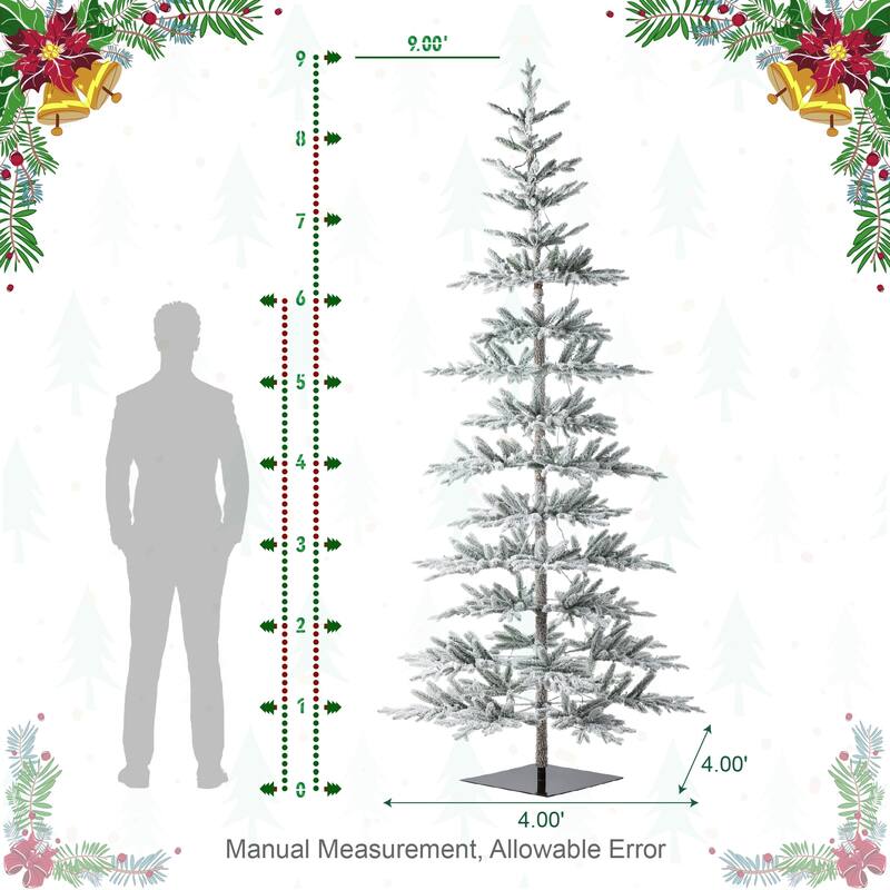 Glitzhome 6/7/9 FT Pre-Lit Flocked Slim Snowscape Fir Artificial Christmas Trees 2 or 3-Piece Set