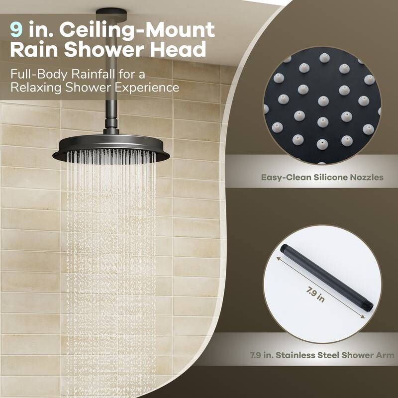 Thermostatic Shower System with 9 in. Rain Shower Head, 4 in. Wall Mount Shower and Handheld Shower, 3-Spray Shower Faucet Set
