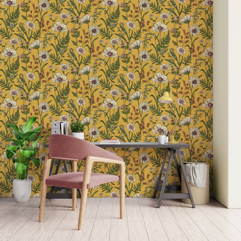 Fine Decor Arden Mustard Wild Meadow Wallpaper