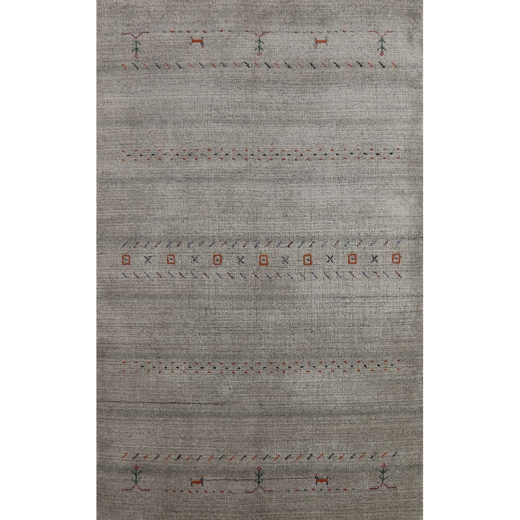 Hand Knotted Oriental 100% Wool Carpet Tribal Animal Pictorial Greys & Charcoal Gabbeh Area Rug - 5' 11'' X 3' 11''