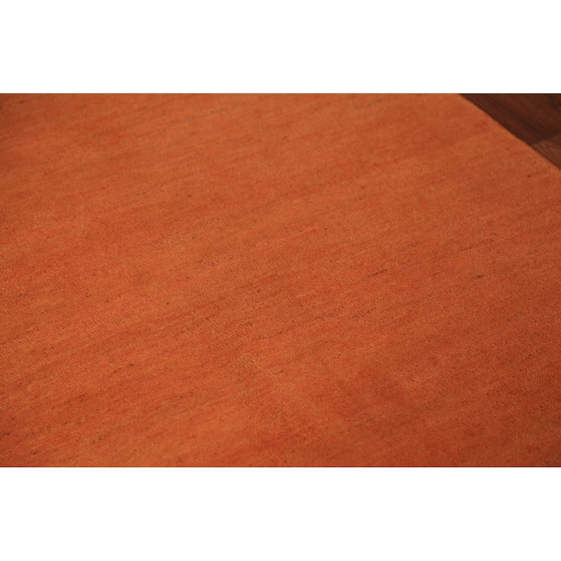 Solid Gabbeh Modern Rug Hand-Knotted Oriental Wool Carpet - 4'2" x 5'10"