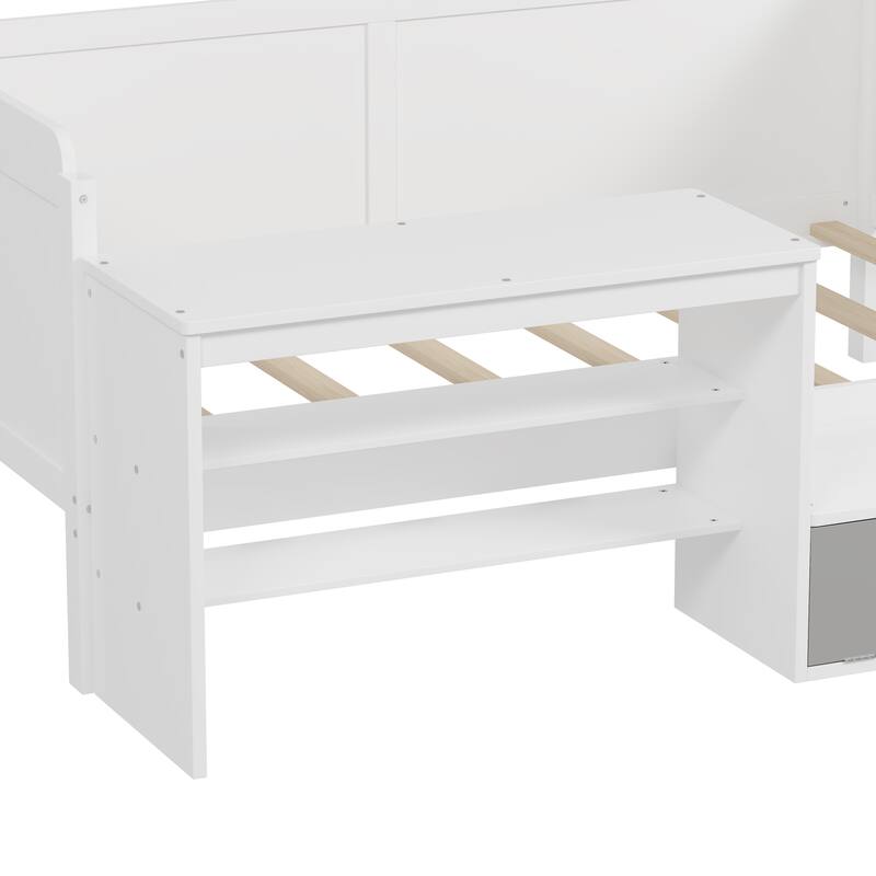 Twin Size Natural Wood Daybed with Study Desk & Storage (350lb Capacity)