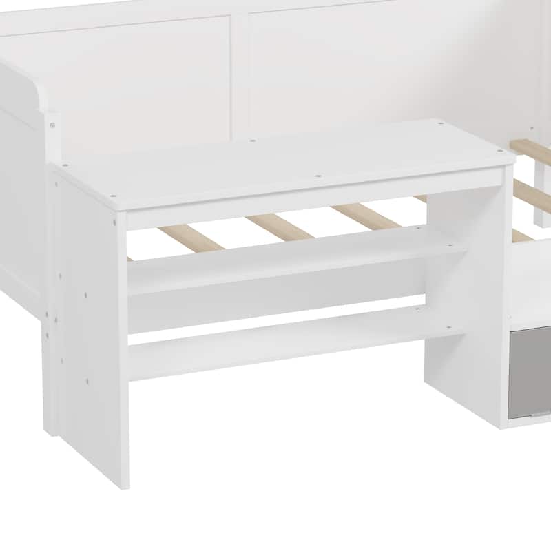 Wooden Twin Size Daybed with Storage Shelves and Lockers