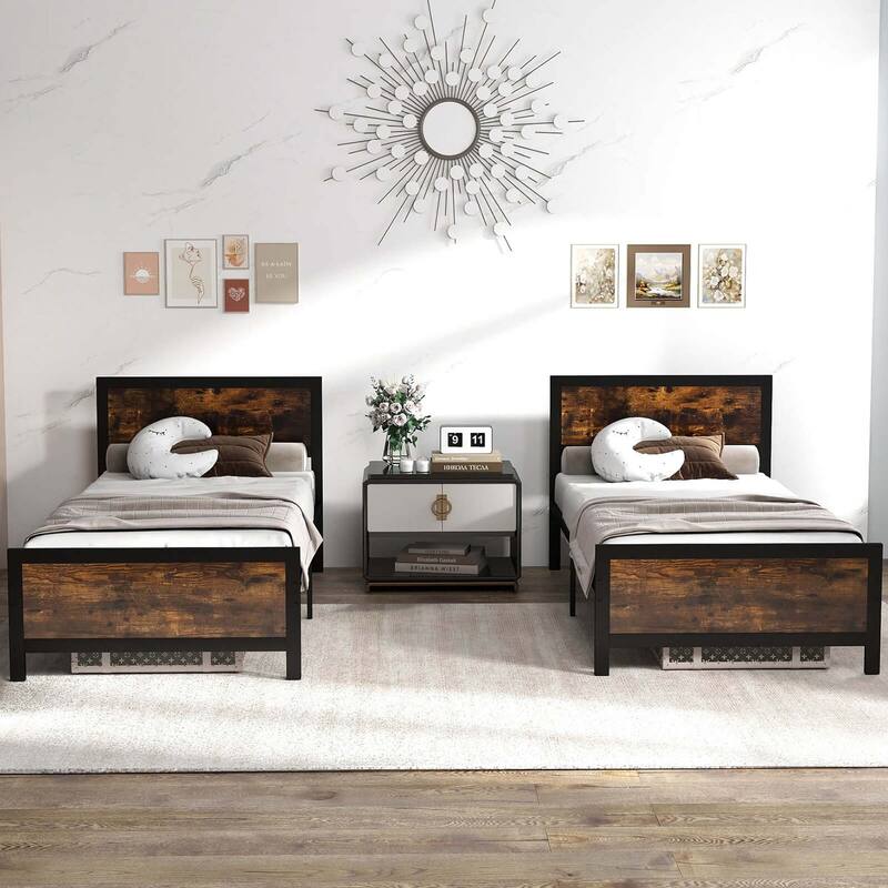 Costway Twin/Full/Queen Size Metal Bed Frame with Headboard &