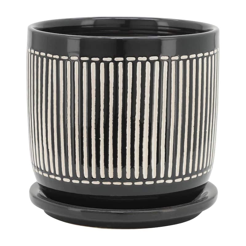 5/6" Vertical Lines Planter with Saucer,Set of 2