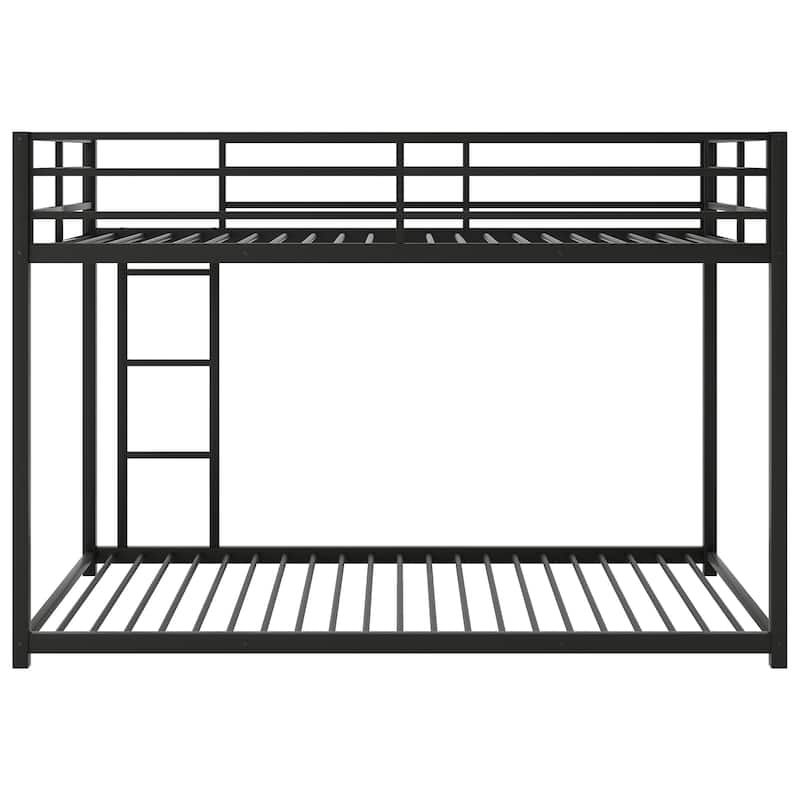 Twin over Twin Metal Bunk Bed with Ladder, Low Design, Black