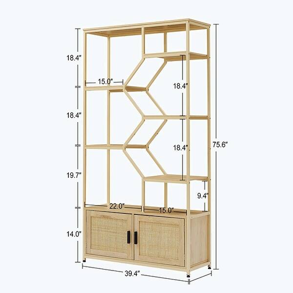 Rattan bookshelf 5 tiers Bookcases Storage Rack with cabinet for Living ...