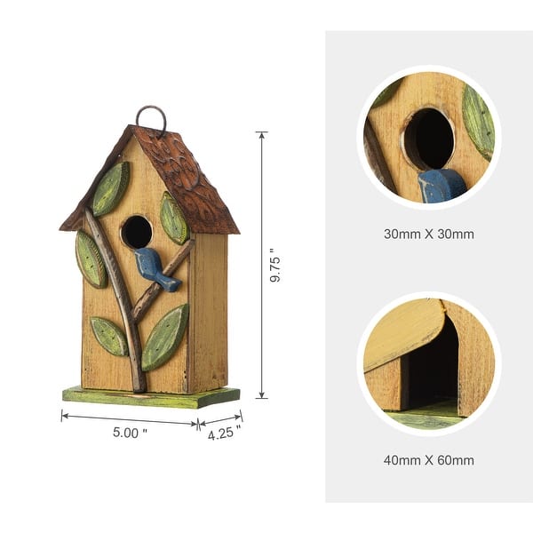 dimension image slide 4 of 5, Glitzhome 10"H Multicolor Cute Distressed Solid Wood Birdhouse with 3D Flowers