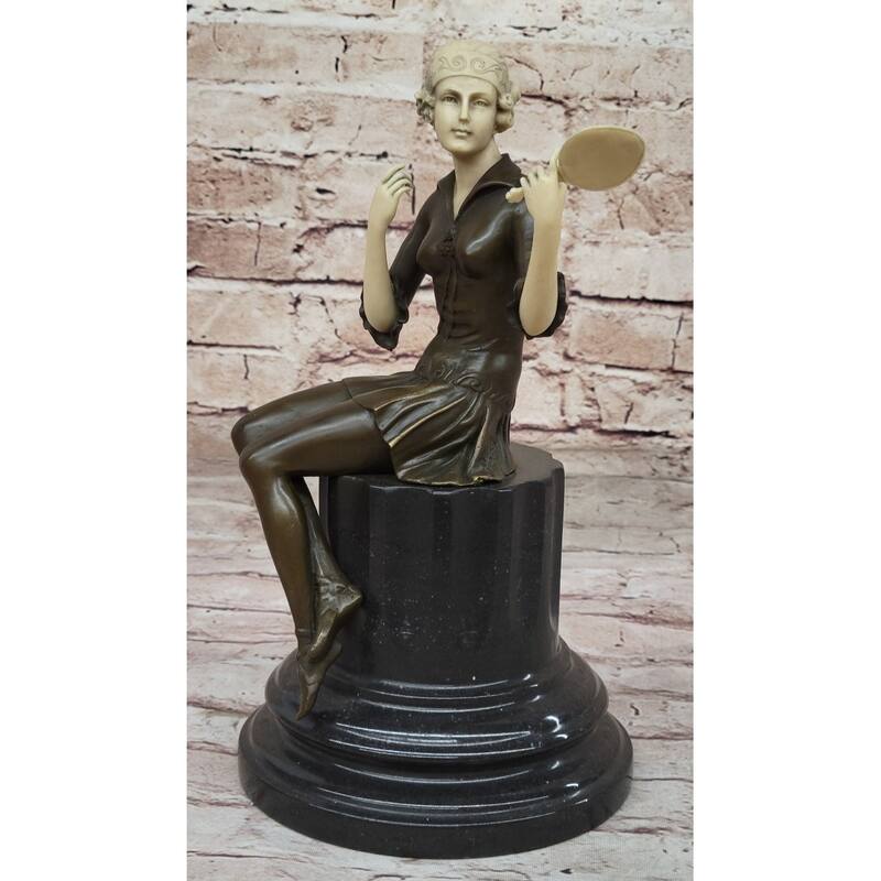 Art Deco 1920S Girl Model Actress Looking In Mirror Bronze Statue Sculpture 11 Inches X 6 Inches