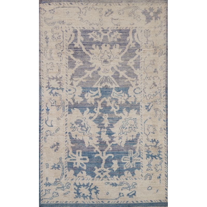 Hand Knotted Oriental 100% Wool Carpet Transitional All-Over Navy Blue & Blues Oushak Area Rug - 5' 0'' X 3' 2''