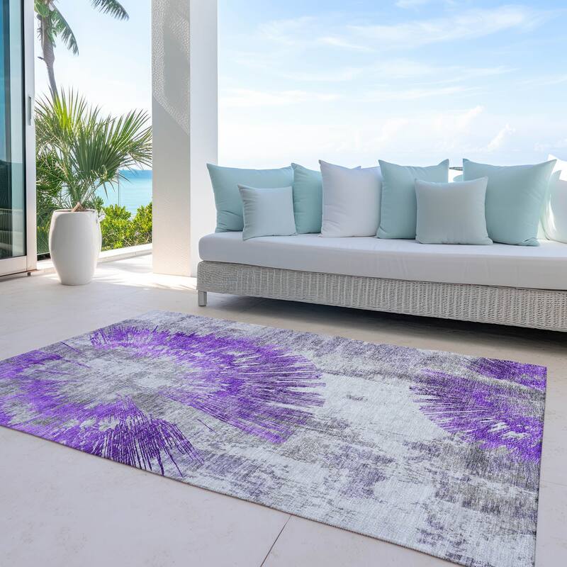 Machine Washable Indoor/ Outdoor Chantille Contemporary Starburst Rug - Purple - 8' x 10'