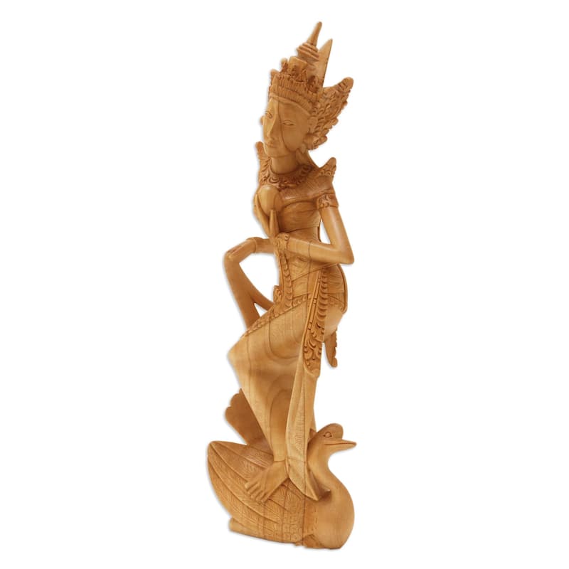 Novica Handmade Sage Saraswati Wood Sculpture