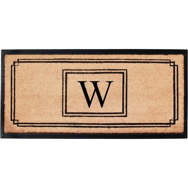 A1HC Natural Coir and Rubber Monogrammed Front Porch Entry Doormat 24"X48" Black/Beige - W