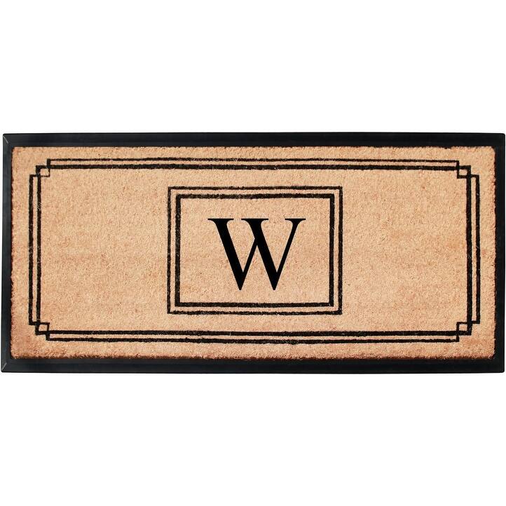 A1HC Natural Coir and Rubber Monogrammed Front Porch Entry Doormat 24"X48" Black/Beige