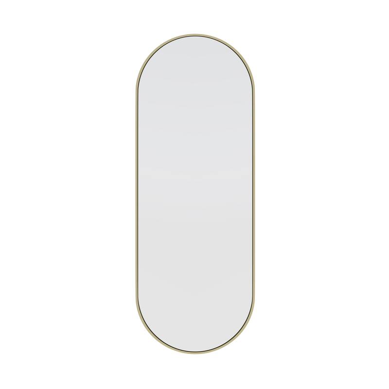 Glass Warehouse 60 in. H x 22 in. W Pill Shape Stainless Steel Framed Mirror - Satin Brass