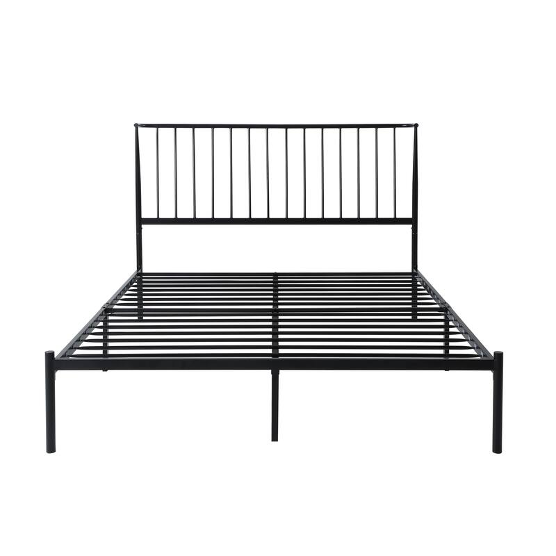 Black Metal Frame Queen Platform Bed with Angled Headboard