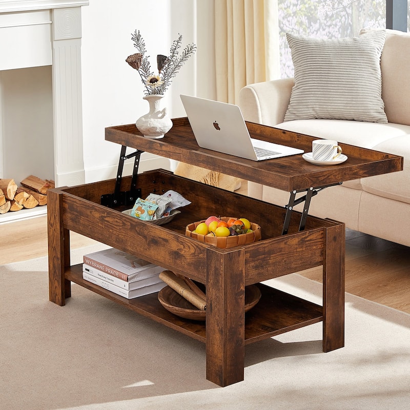 VECELO 3-piece Lift Top Coffee Table Set,Coffee Table with Hidden Storage and Shelves and Nightstands Set of 2