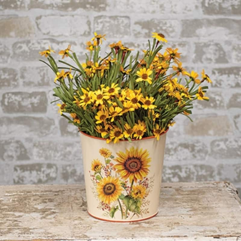 Fall Sunflowers and Berries Metal Bucket for Autumn Decor