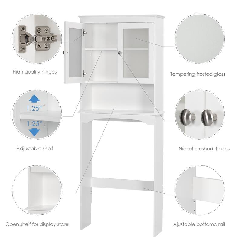 COSTARS Over The Toilet Cabinet for Bathroom Storage, Above Toilet Storage Cabinet with Glass Doors, White