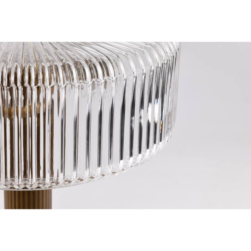 Trinia Antique Bronze Candle Stick Table Lamp with Ribbed Glass Crystal Drum Shade