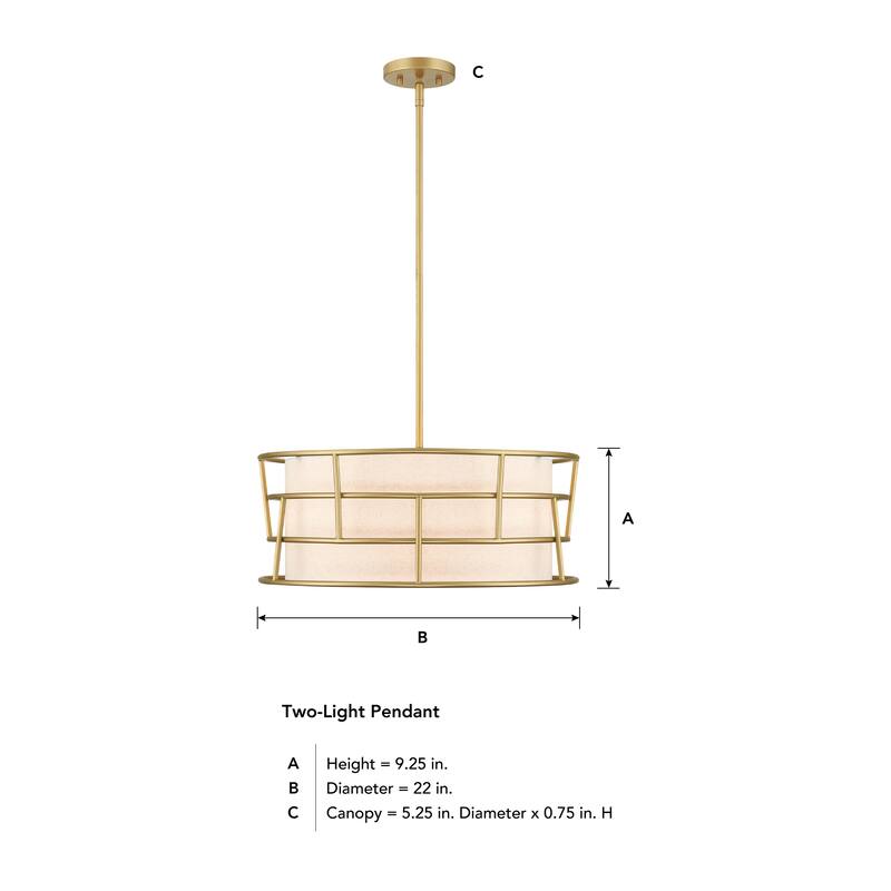 Aria Falls 60 Watt 3-Light Golden Mist Drum Pendant with Fabric Shade and Metal Outer Cage - 9.25