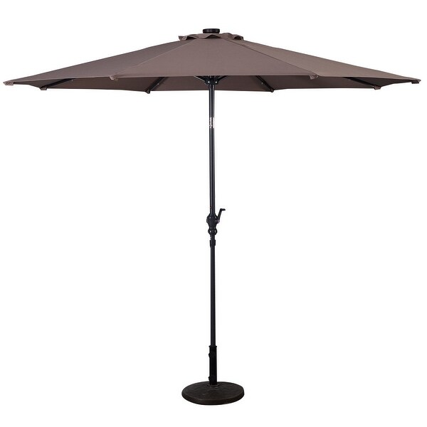 10ft Patio Solar Umbrella Led Patio Market Steel Tilt And Crank Outdoor Tan Home Garden Umbrella