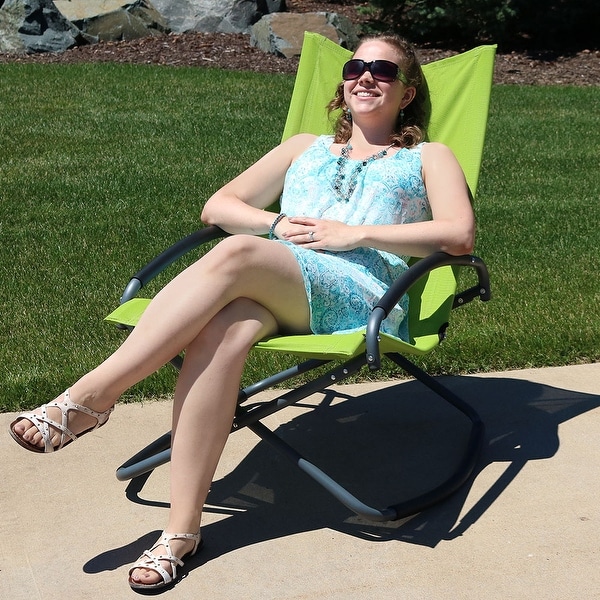 Sunnydaze Folding Portable OutdoorLawn and Patio Rocking Lounge Chair - Green - 1