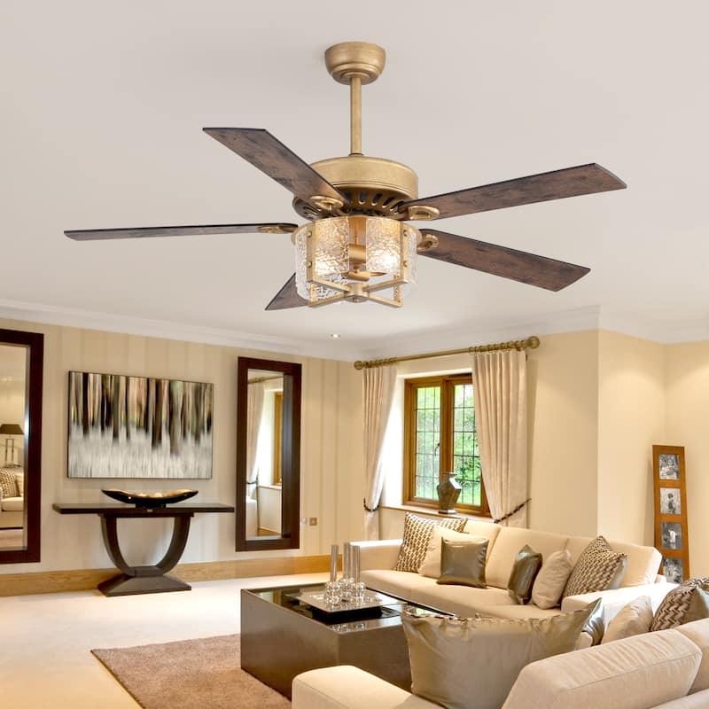 52" Reversible 5-Blade Caged Ceiling Fan with Light and Remote