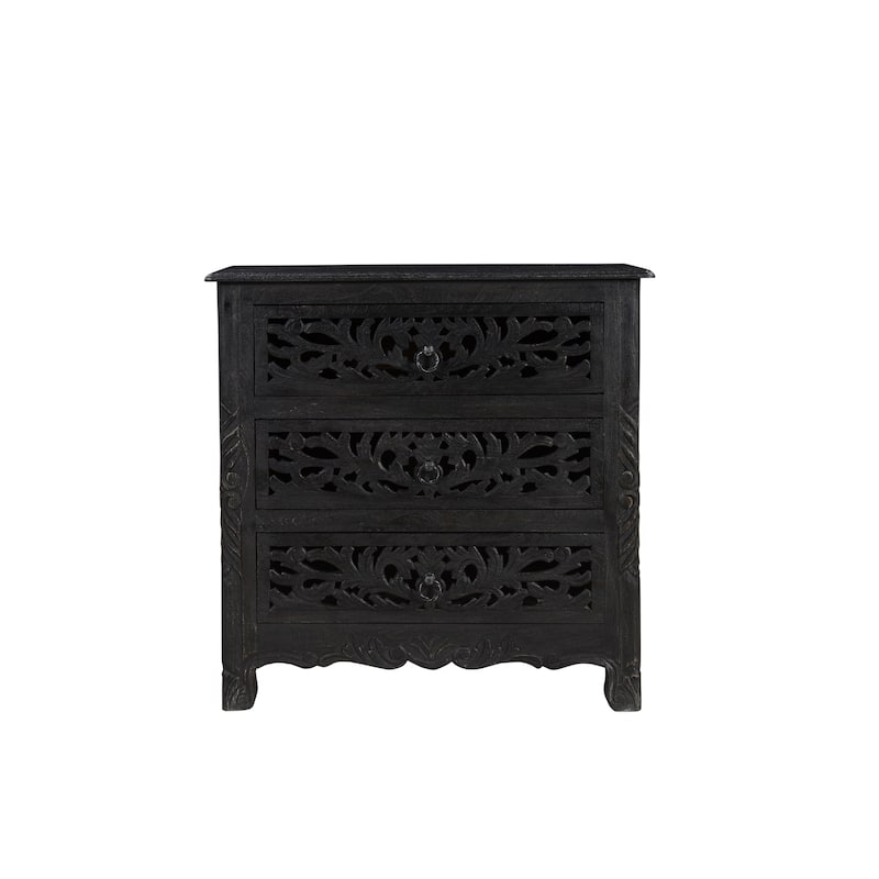 Florence Floral Carved Wood 3-Drawer Nightstand