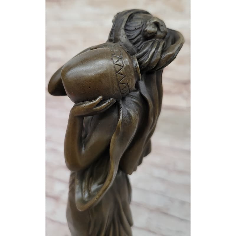 Female Figure Carrying Jar Clical Roman Maiden Hot Cast Bronze Sculpture On Marble Base