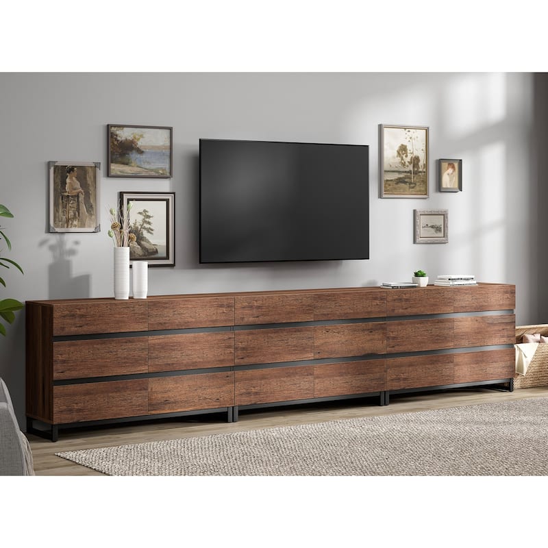 WAMPAT Modern TV Stand for TVs up to 110 inch, Entertainment Center with Drawers , Wood Media TV Console for Living Room - 142 Inch - Brown