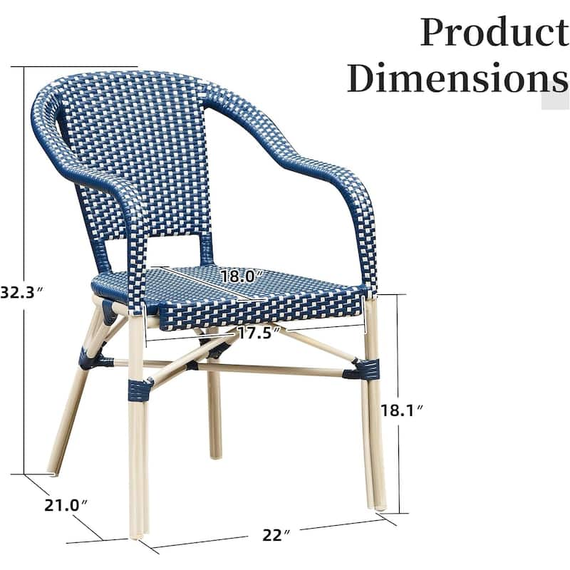PURPLE LEAF Outdoor Dining Chairs (Set of 2) French Hand-Woven Aluminum Wicker Chairs