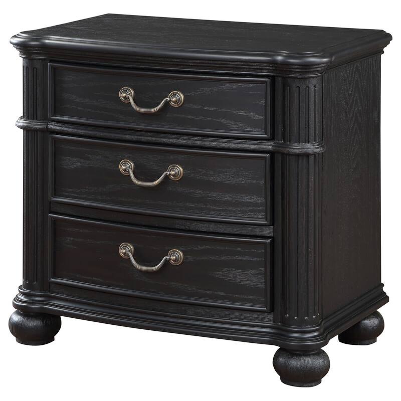 Black 3-Drawer Nightstand with Felt Lined Top Drawer, Cable Management Grooves and Timeless Modern Hardware